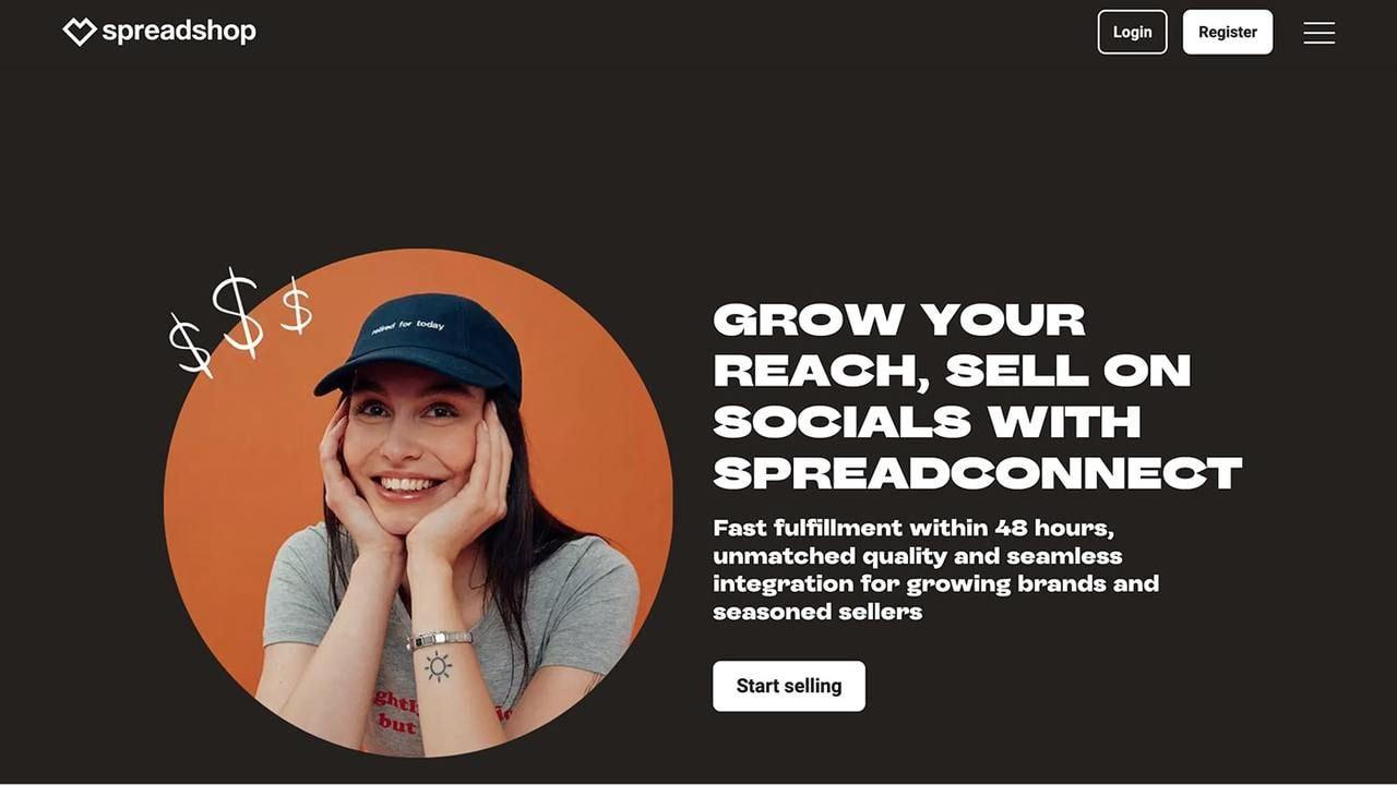 Spreadshirt homepage hero section screenshot.