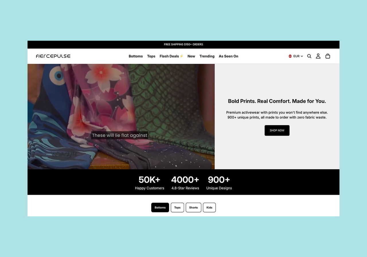 FIERCEPULSE homepage screenshot mockup.