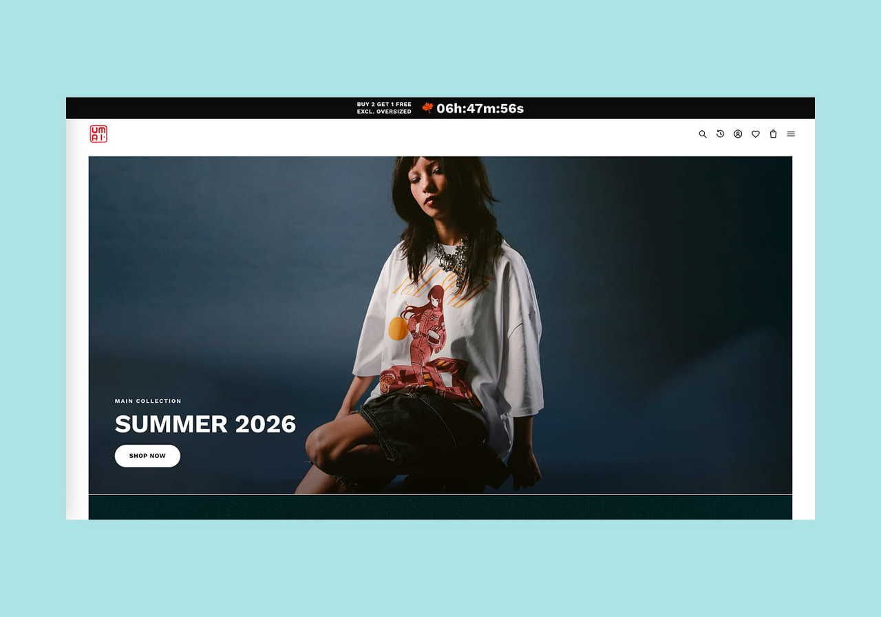 Umai Clothing homepage screenshot mockup.