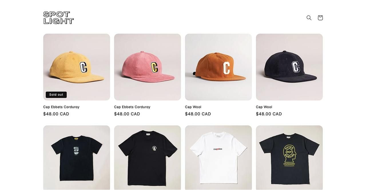 Spotlight Shopify theme hero section screenshot as an example of the best Shopify themes for dropshipping.