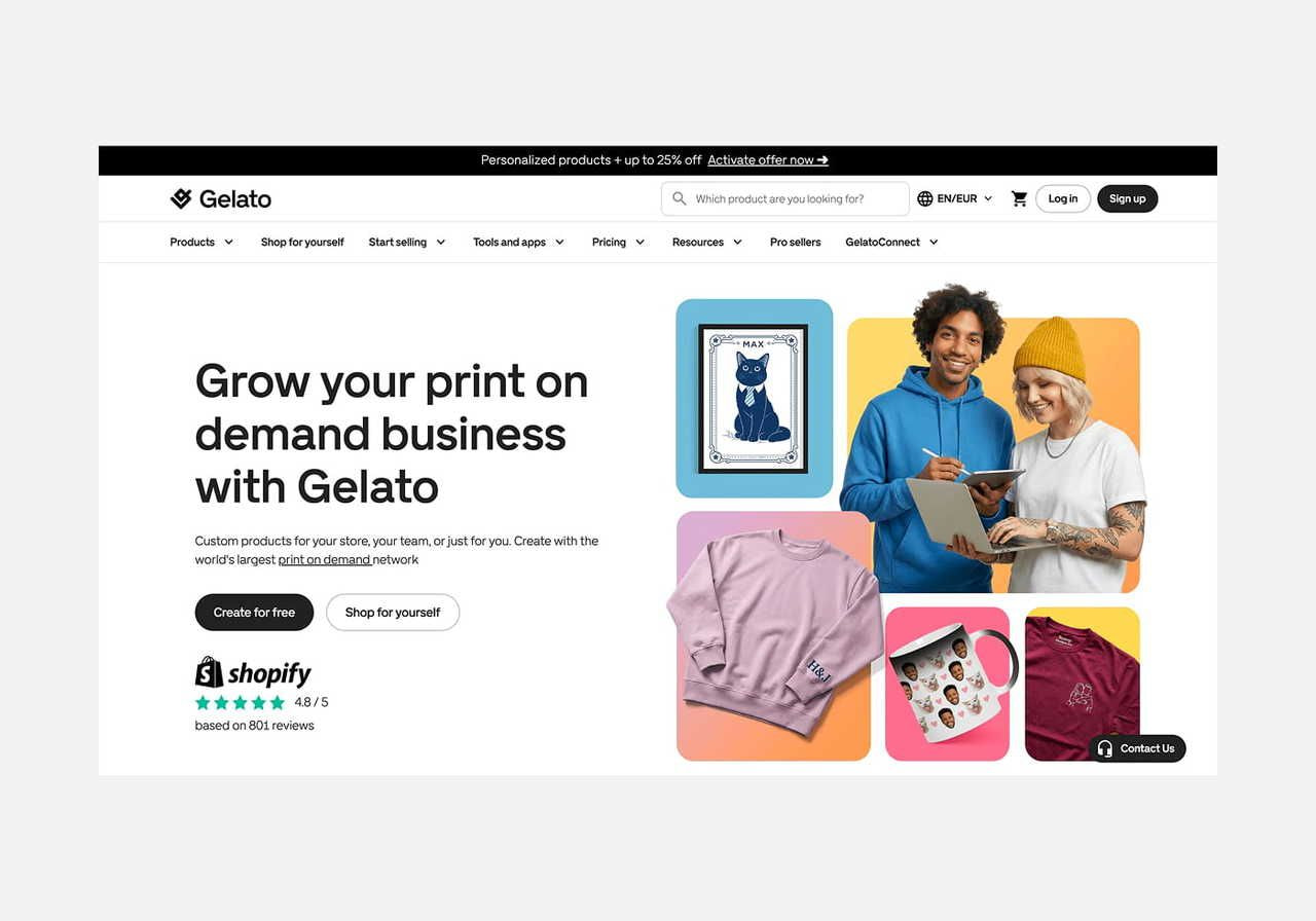 Gelato homepage hero section screenshot mockup.
