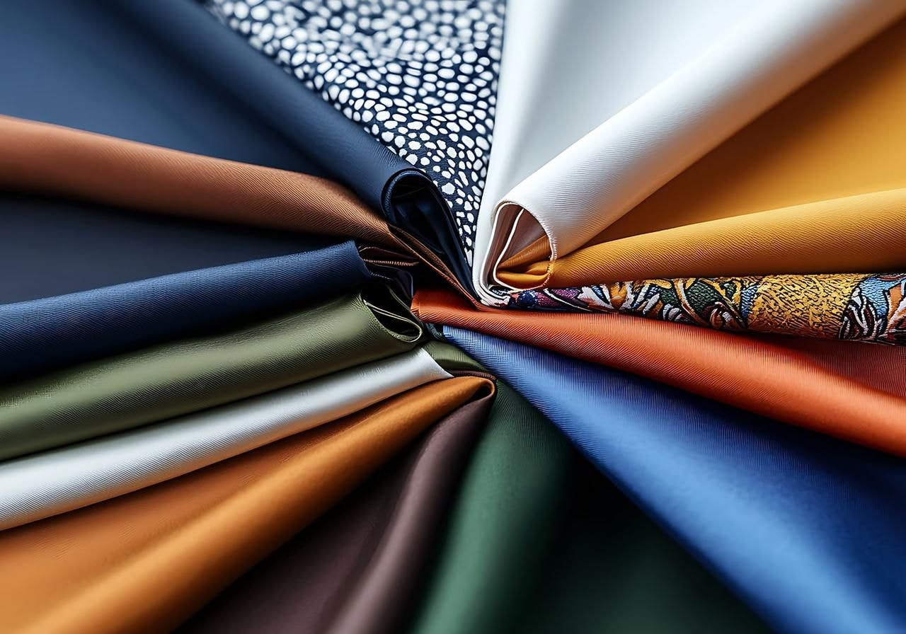 Various polyester fabrics are aligned in a circle.