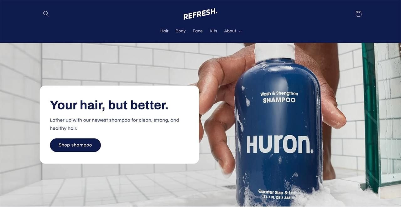 Refresh Shopify theme hero section screenshot as an example of the best Shopify themes for dropshipping.