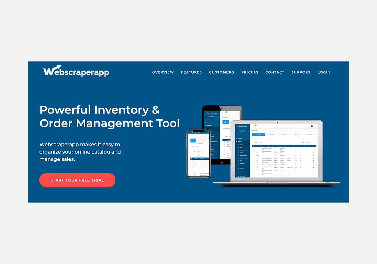 WebScraperApp homepage hero section screenshot mockup.