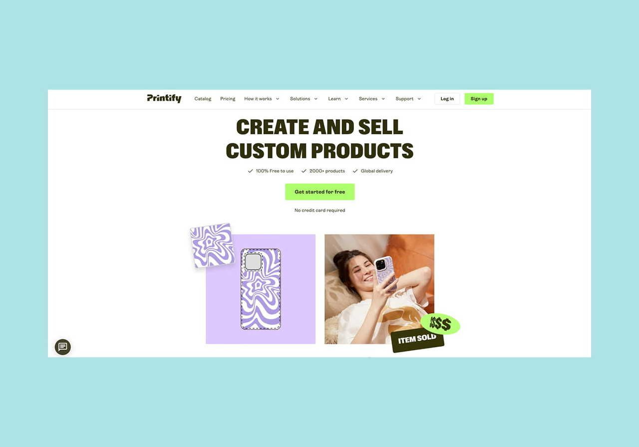 Printify homepage hero section screenshot mockup.