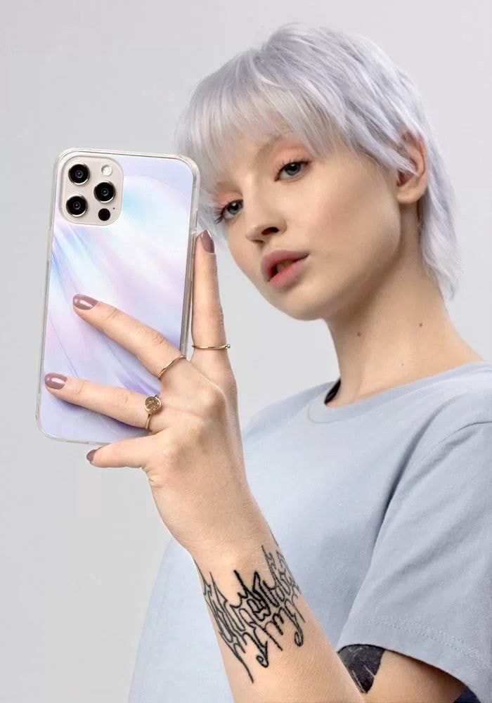 girl holding a phone with a custom case