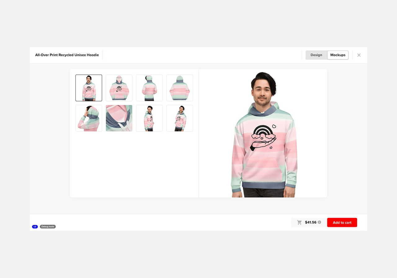 A screenshot mockup showing all-over print hoodie mockups.