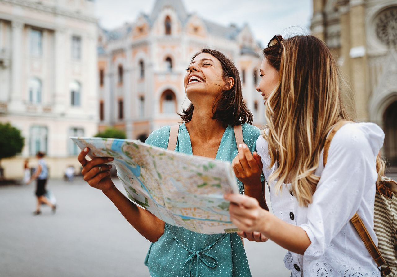 Two women travelling together.