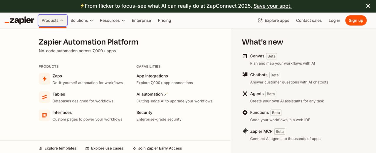 A screenshot of a Zapier landing page.