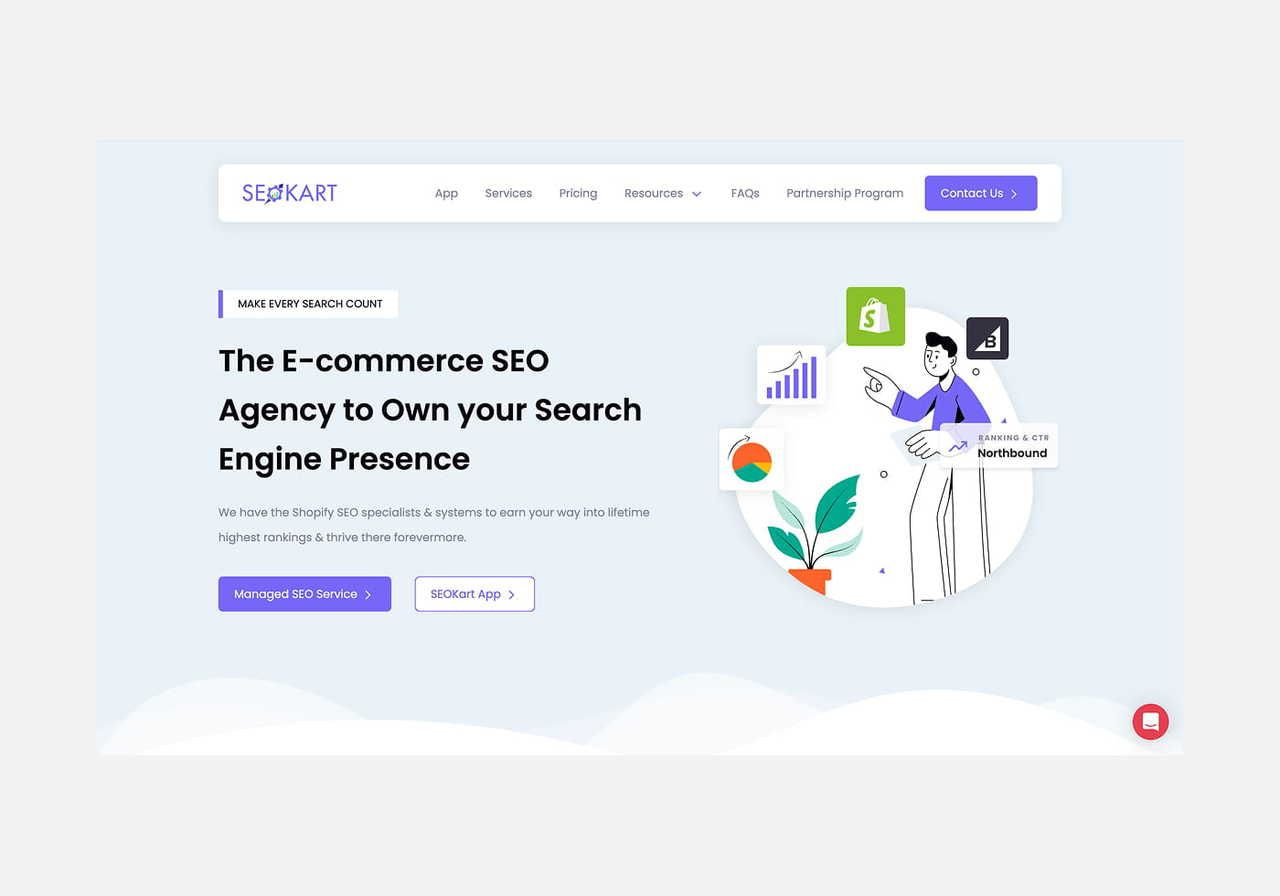 A screenshot mockup of SEOKart’s homepage.