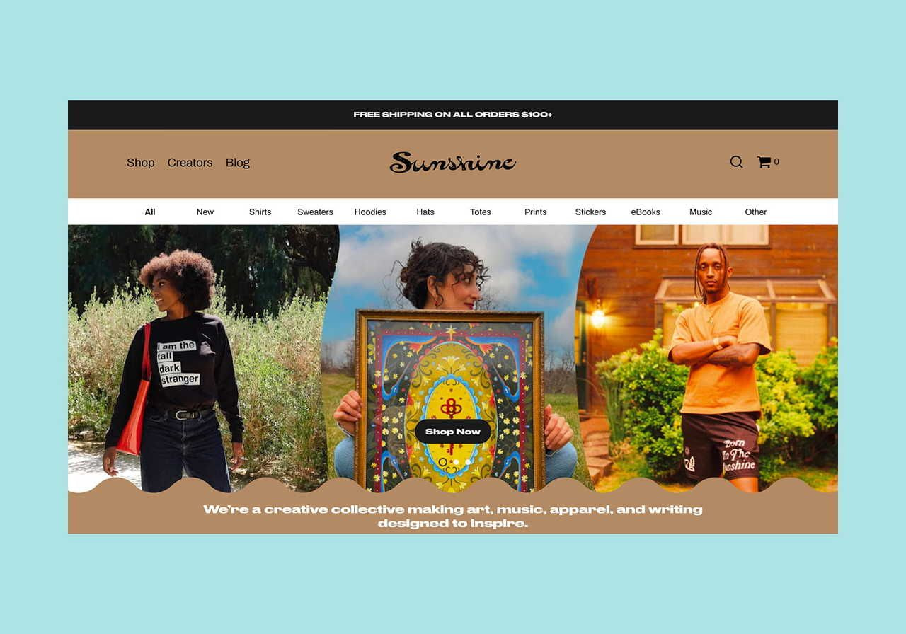 Sunshine homepage screenshot mockup.