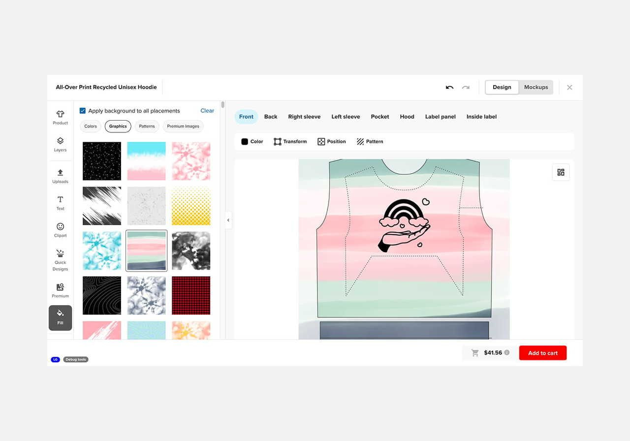 A screenshot mockup showing how to apply a background to the full product surface when using Printful’s Design Maker.