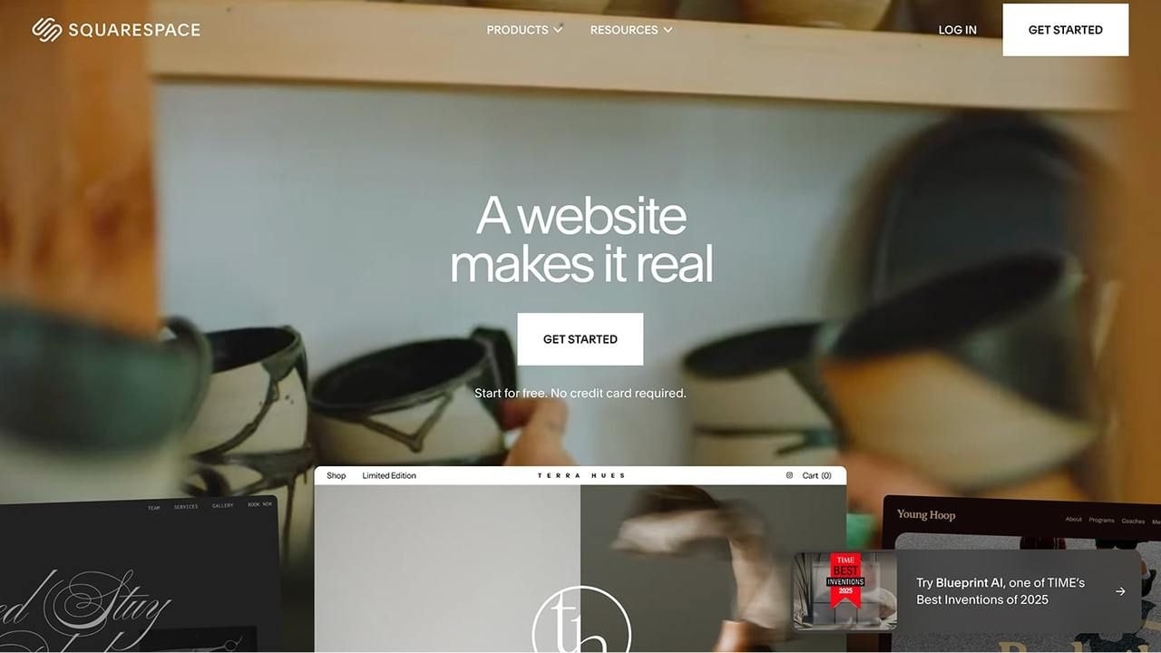 Squarespace homepage hero section screenshot.