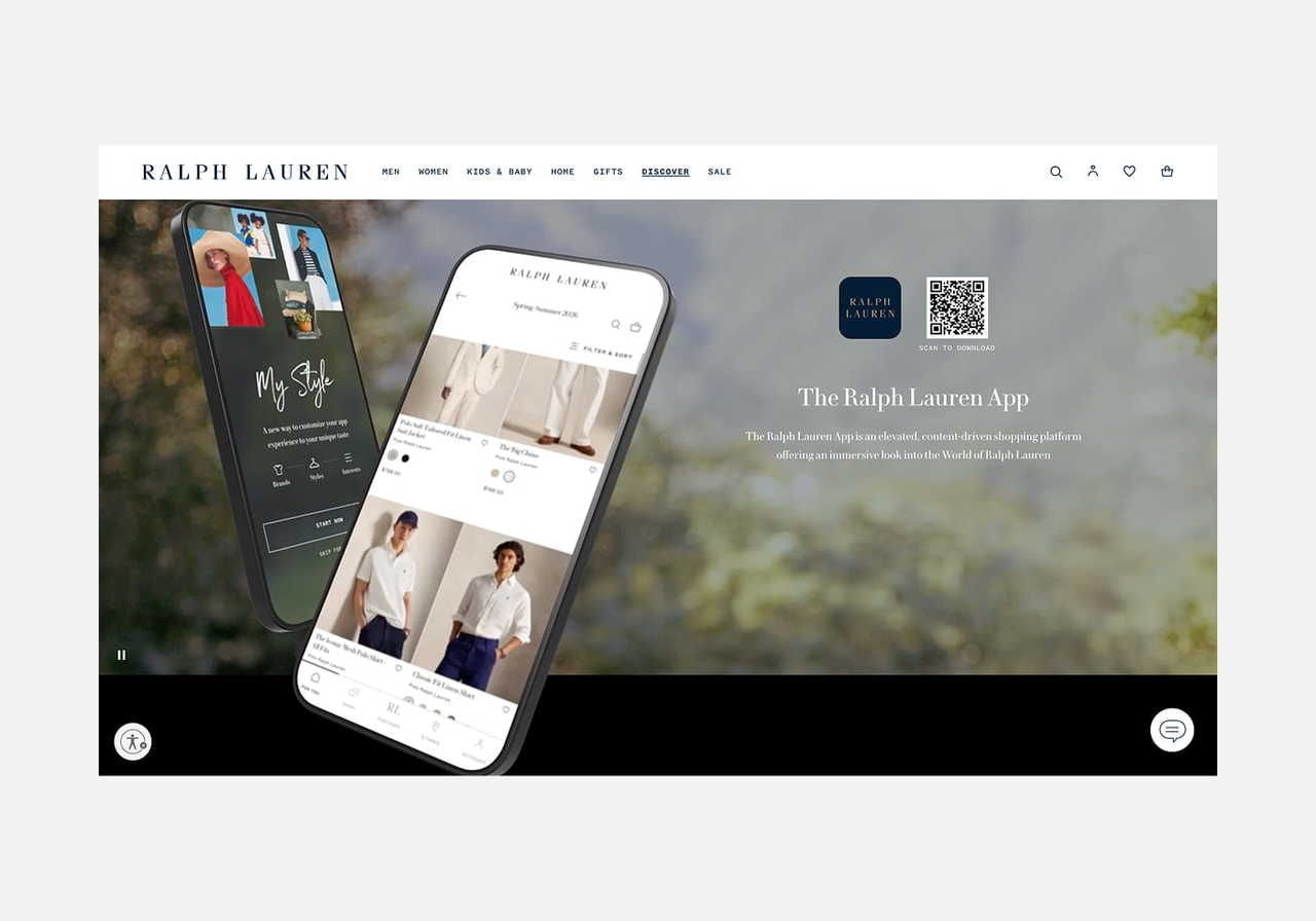 A screenshot mockup showing Ralph Lauren’s AI assistant Ask Ralph.
