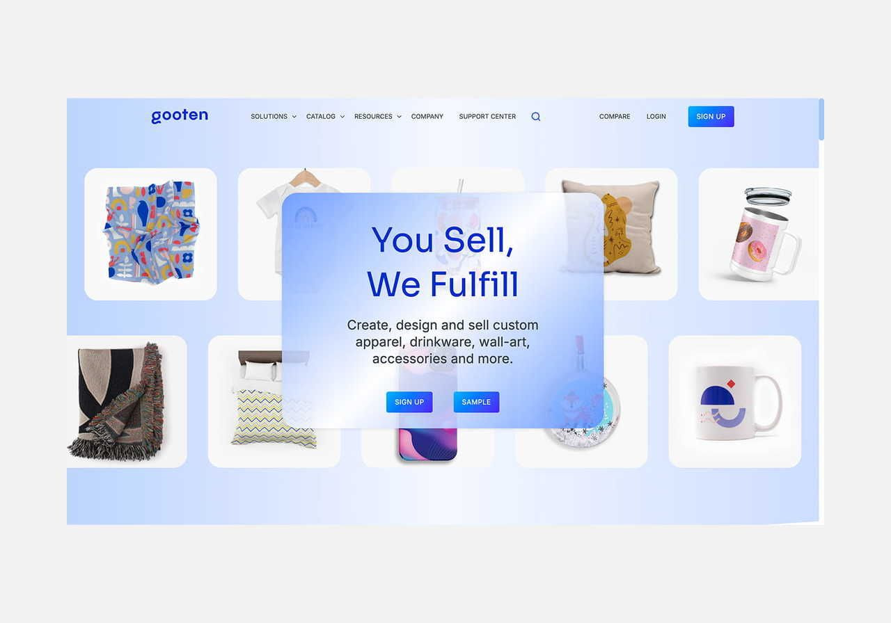 Gooten homepage hero section screenshot mockup.