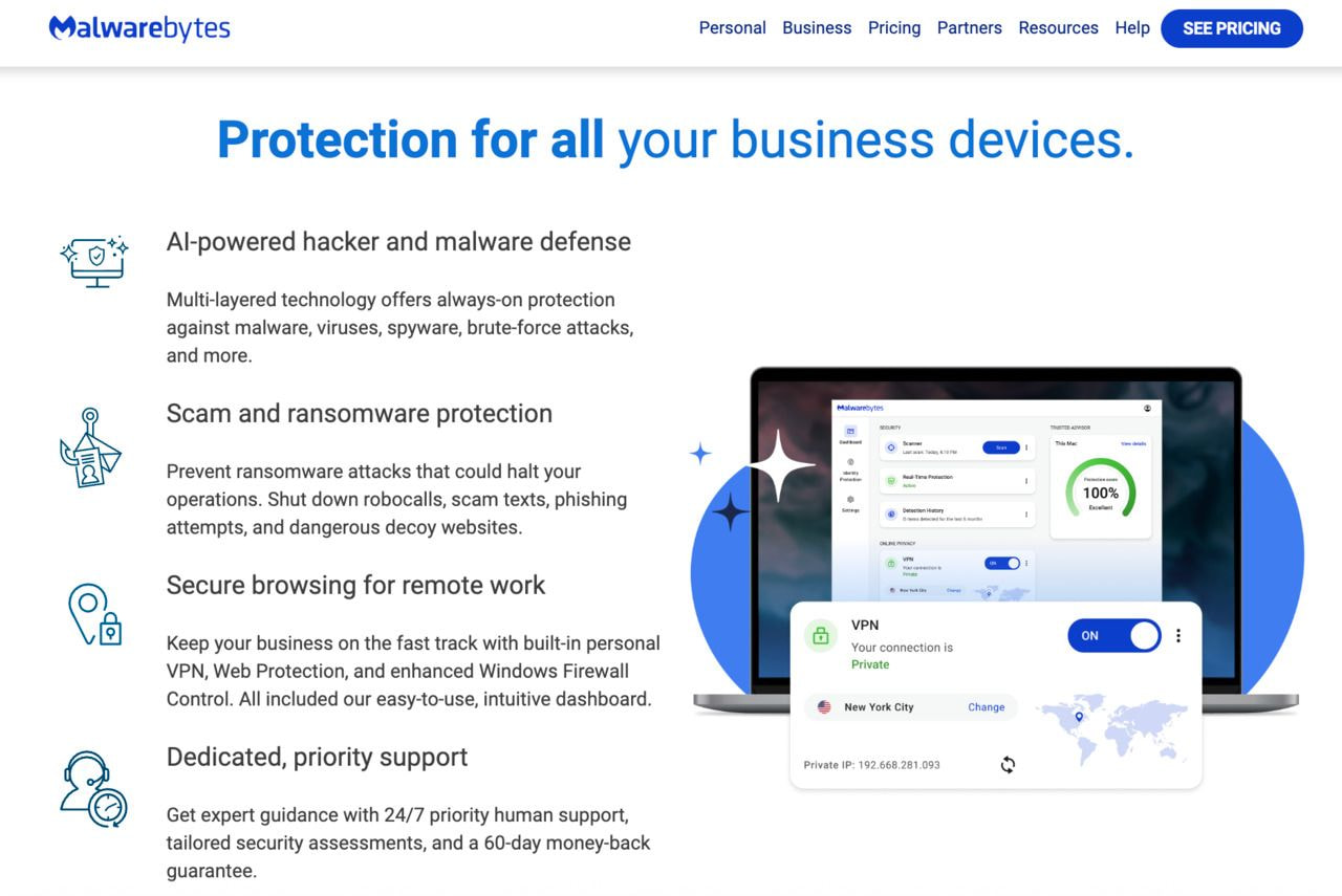 A screenshot of a Malwarebytes landing page.