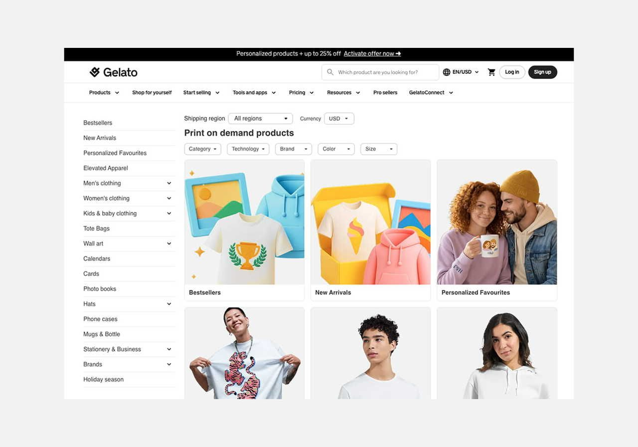 A screenshot mockup showing Gelato’s catalog.