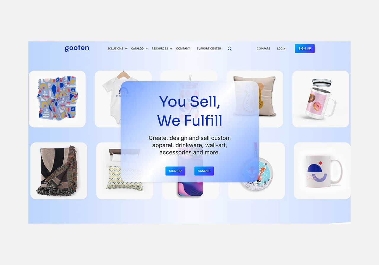 Gooten homepage hero section screenshot mockup.