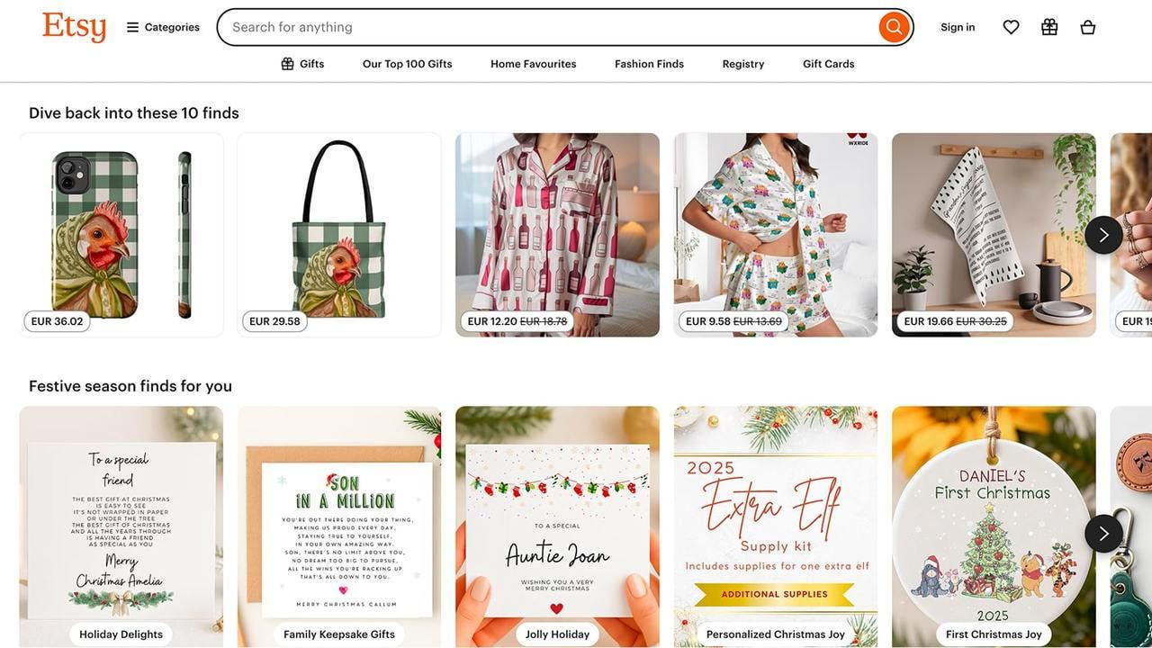 Etsy homepage screenshot.