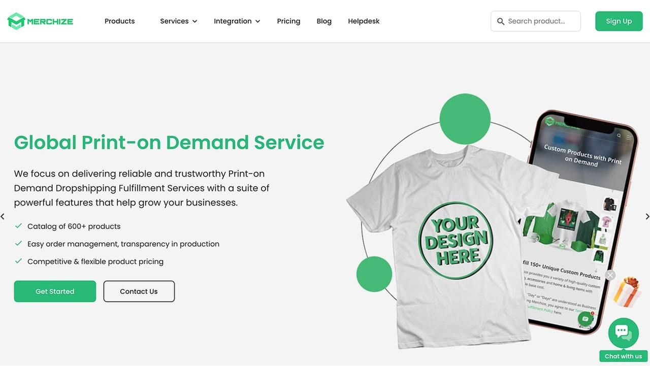 Merchize homepage hero section screenshot.