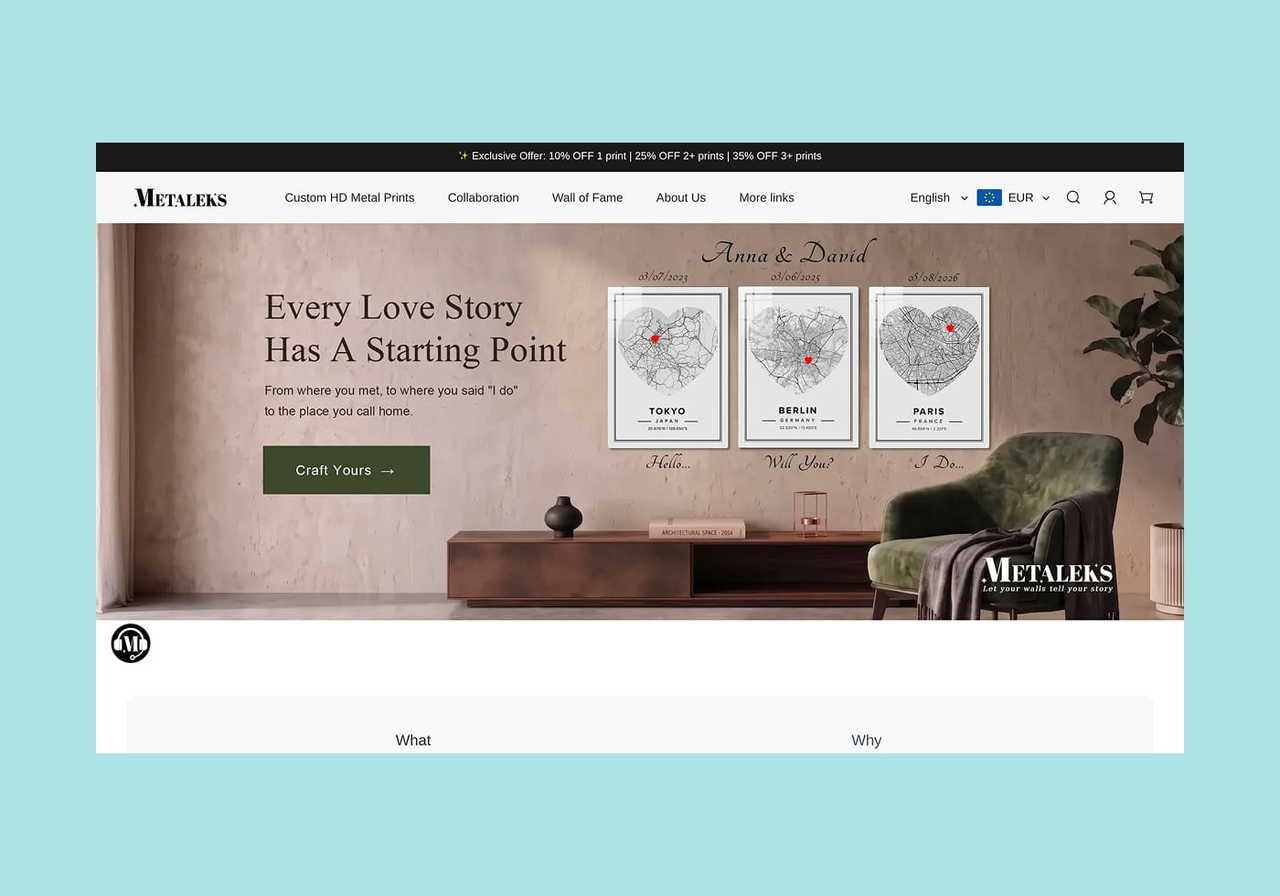 Metaleks homepage hero section screenshot mockup.