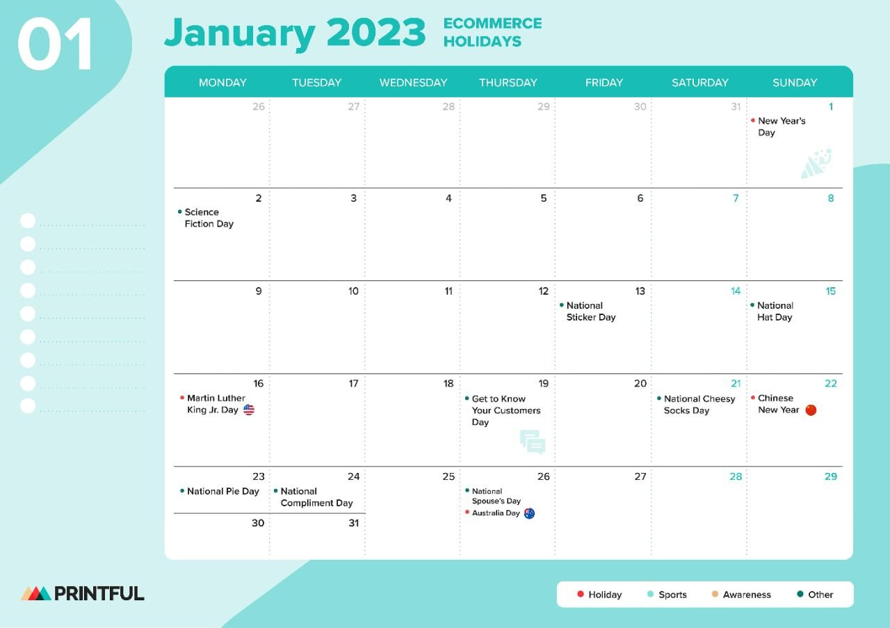 Ecommerce Holiday Calendar 2023 for Marketing | Printful
