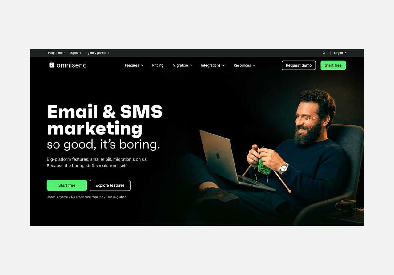 A screenshot mockup of Omnisend’s homepage.