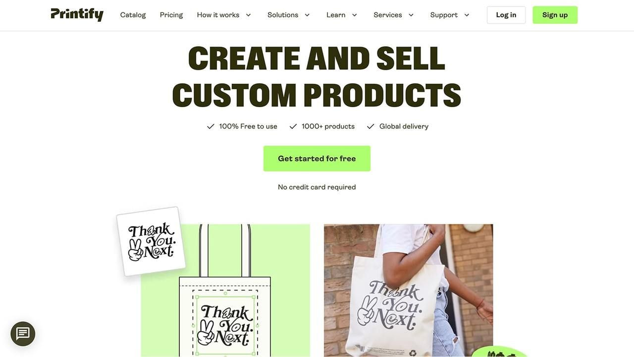 Printify homepage hero section screenshot.