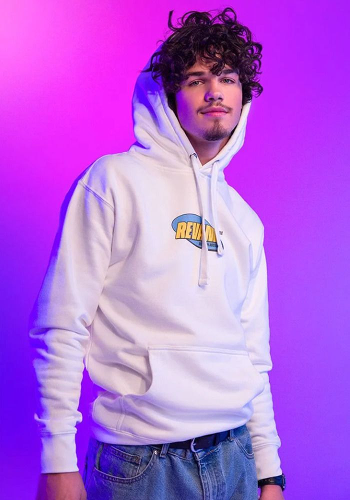 a man in a white hoodie