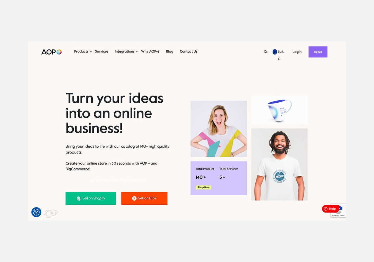 A screenshot mockup of the AOP+ homepage hero section.