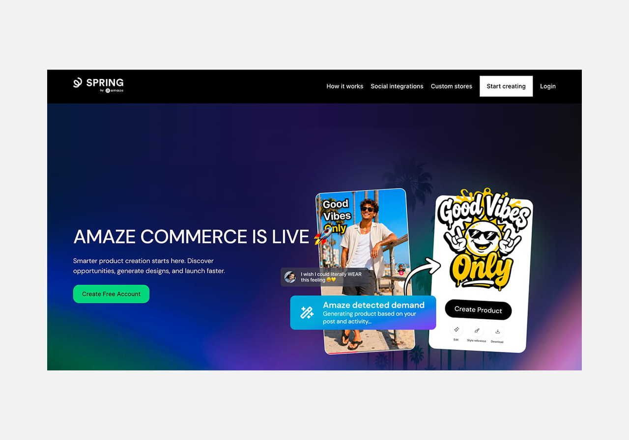 Spring homepage hero section screenshot mockup.