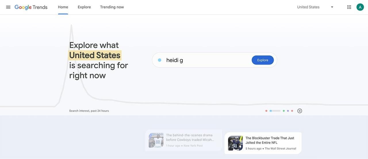 Google Trends homepage screenshot.