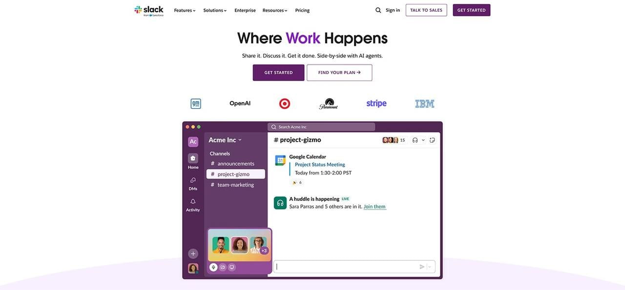 Slack homepage hero section screenshot.