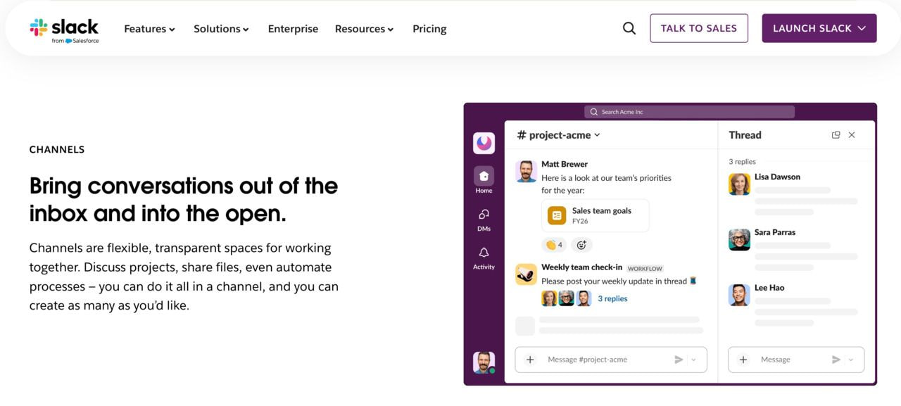 A screenshot of a Slack landing page.