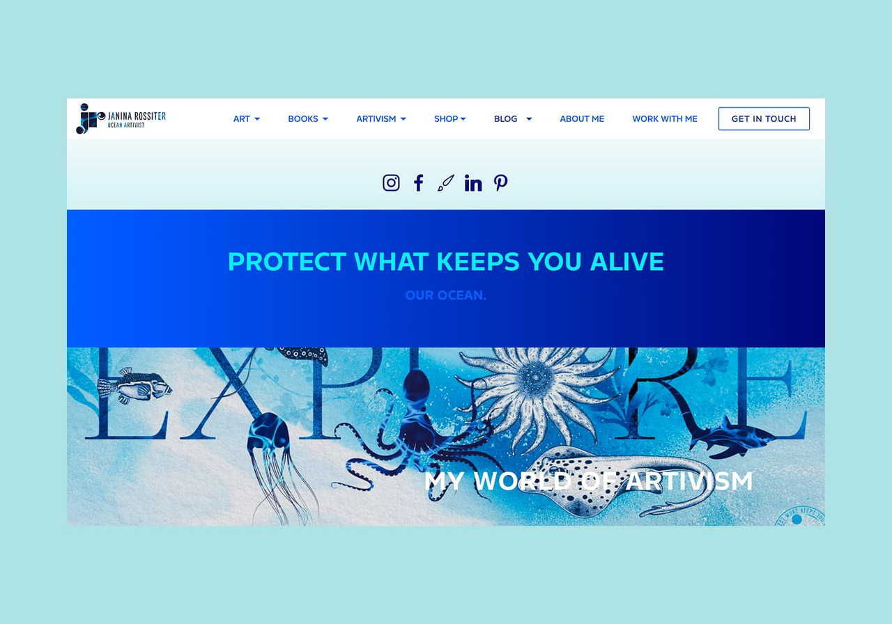 Janina Rossiter homepage screenshot mockup.