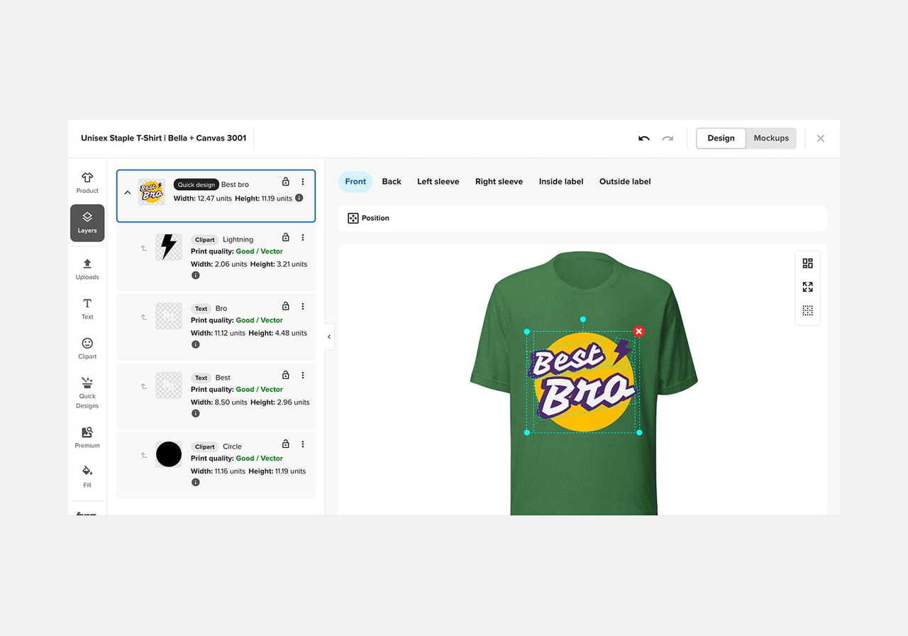 A screenshot showing Printful’s Design Maker Layers tool in action.