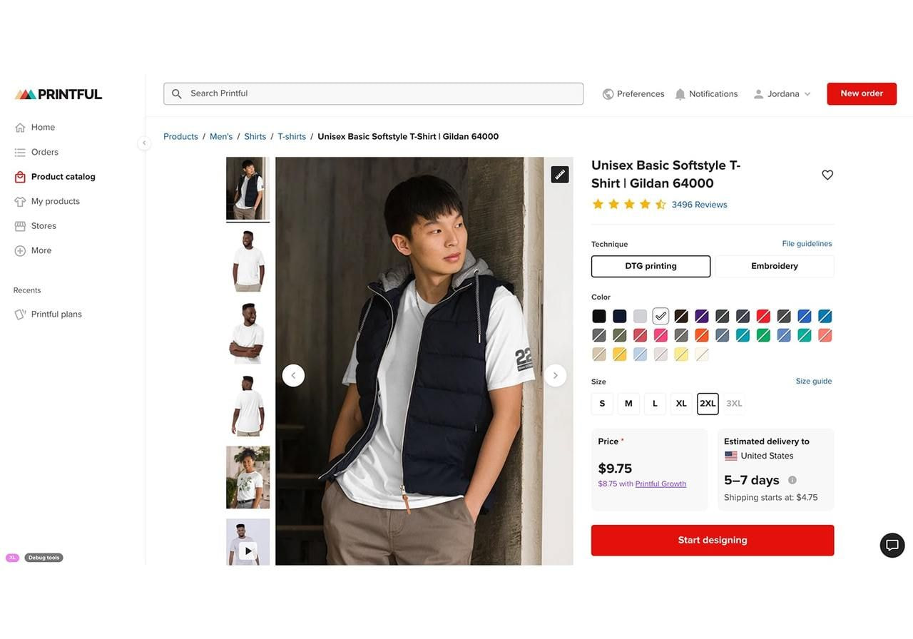 T-shirt price on Printful page.