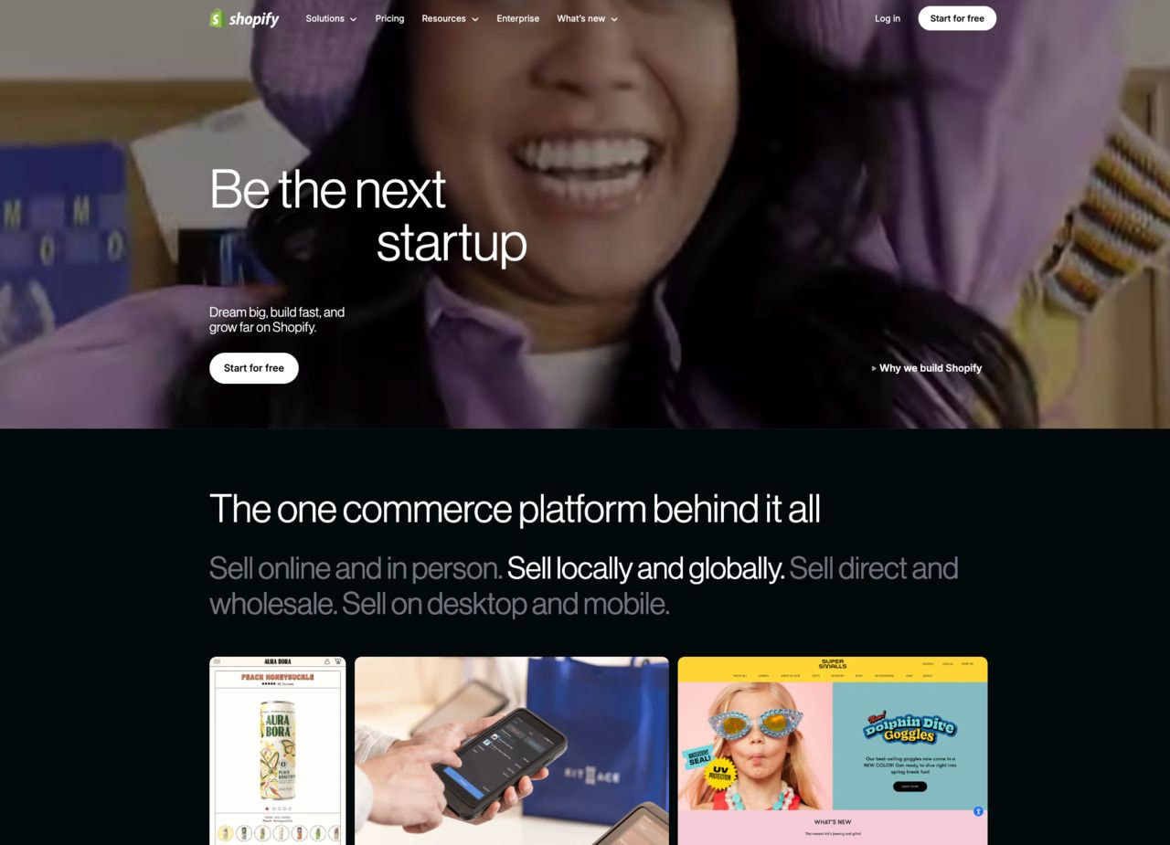 A screenshot of a Shopify landing page.