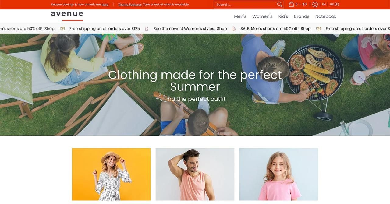 Avenue Shopify theme hero section screenshot as an example of the best Shopify themes for dropshipping.