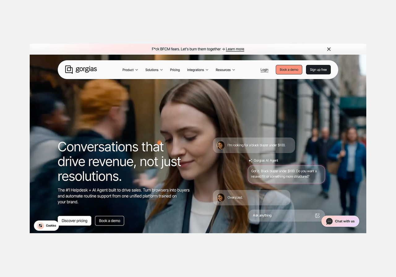 A screenshot mockup of Gorgias’s homepage.