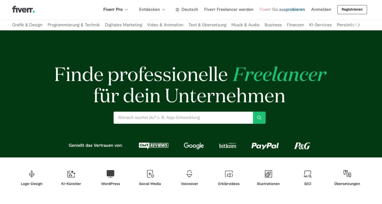 Ein Screenshot einer Website