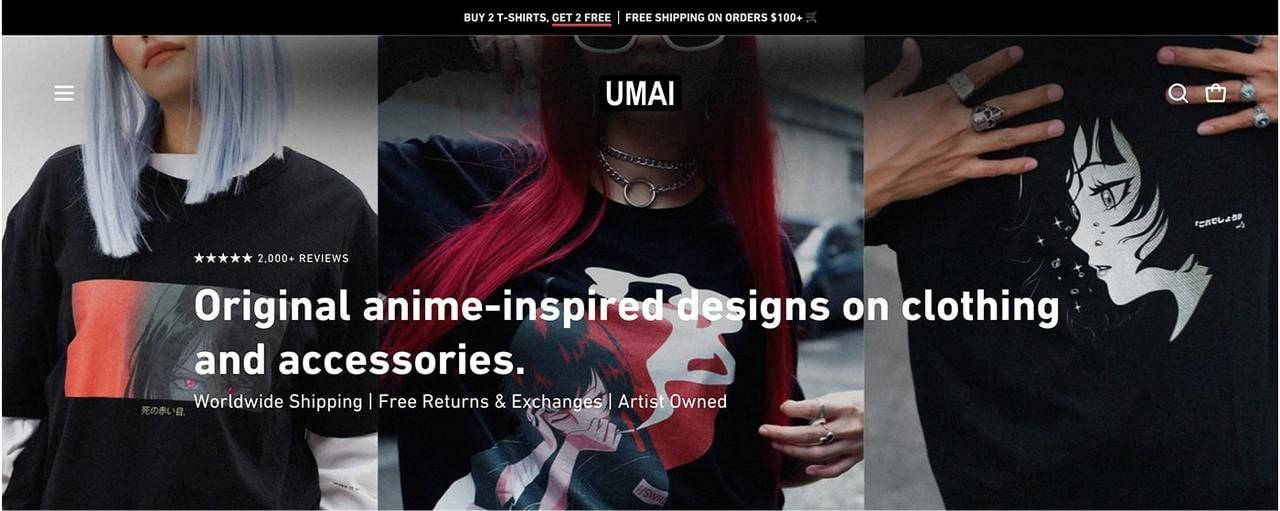 UMAI Clothing homepage hero section screenshot.