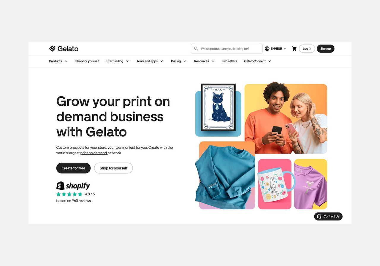 Gelato homepage hero section screenshot mockup.