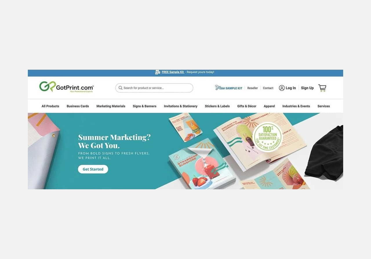 A screenshot mockup of the GotPrint homepage hero section.