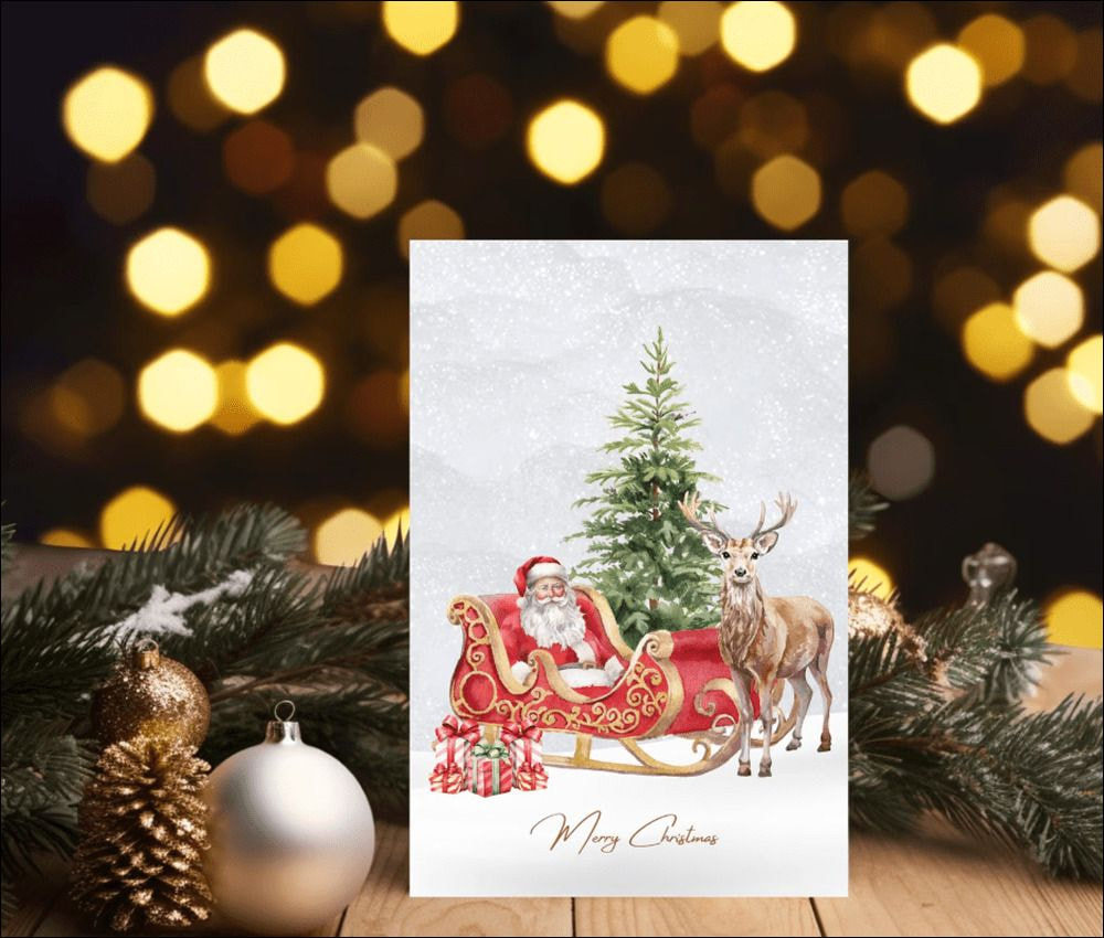 Christmas card with traditional Christmas illustrations