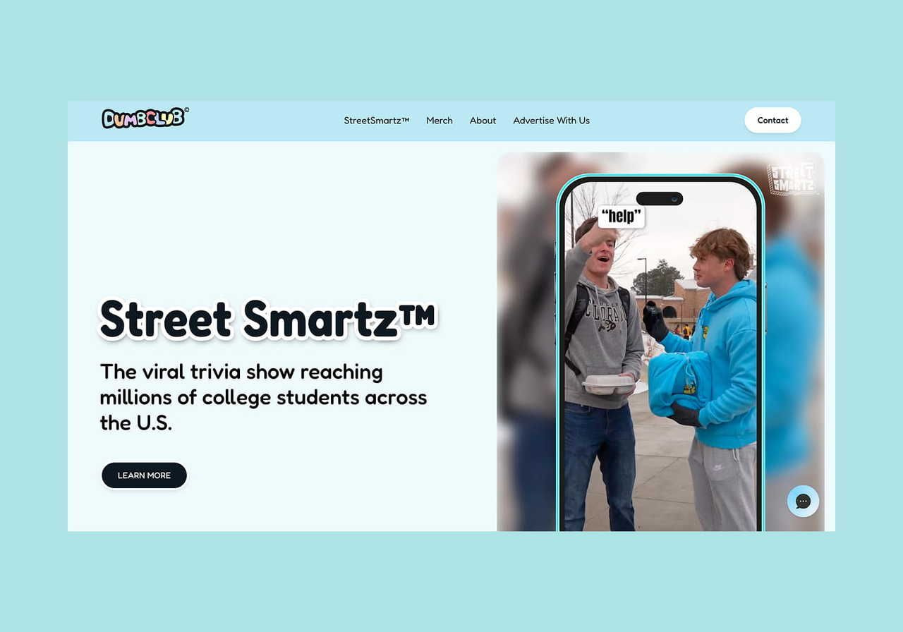 Dumbclub homepage screenshot mockup.