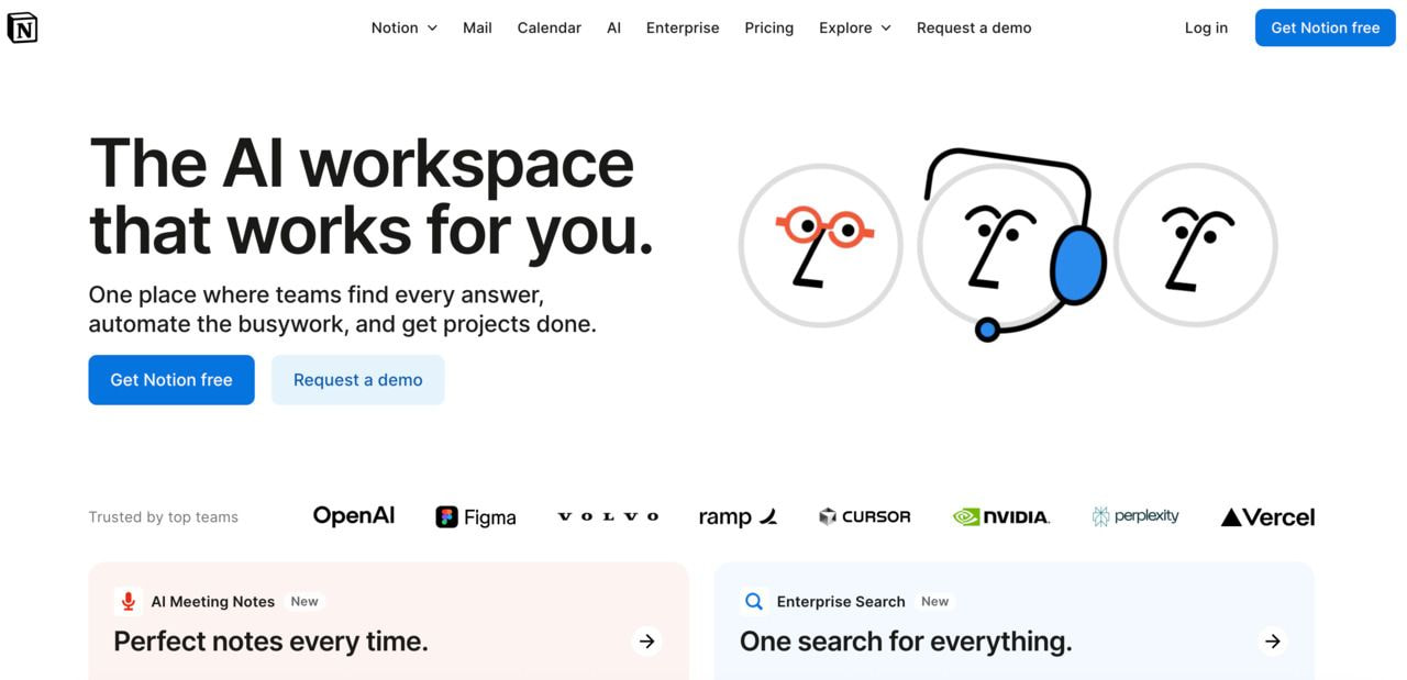 A screenshot of a Notion landing page.