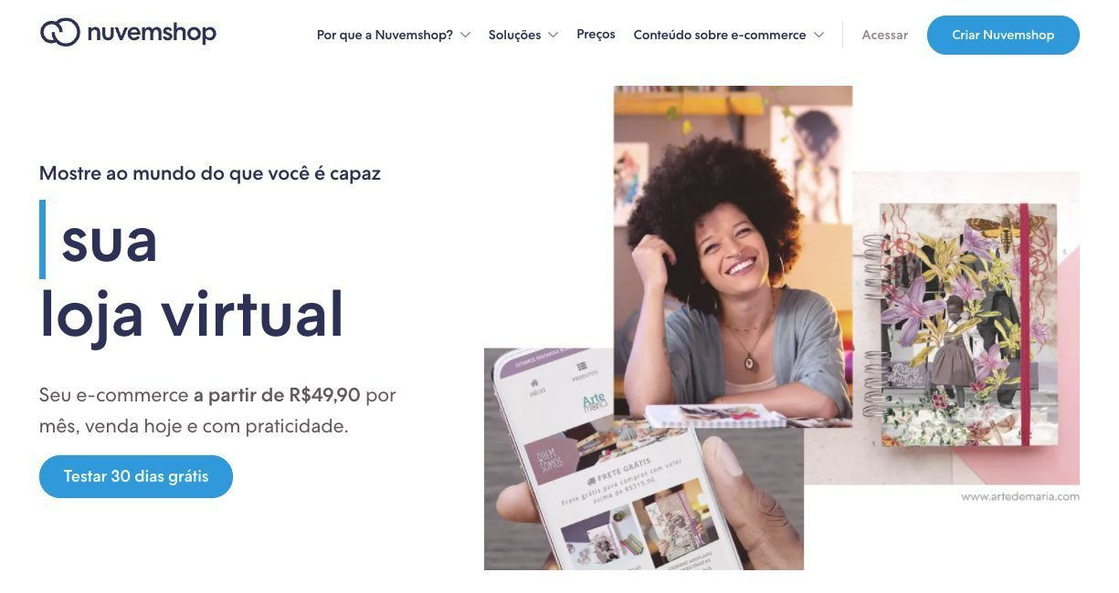 Página inicial da NuvemShop