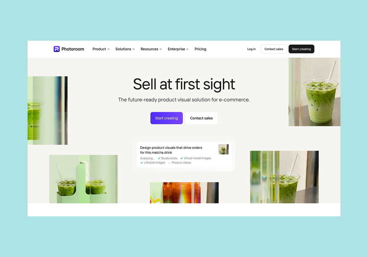 Photoroom homepage hero section screenshot mockup.