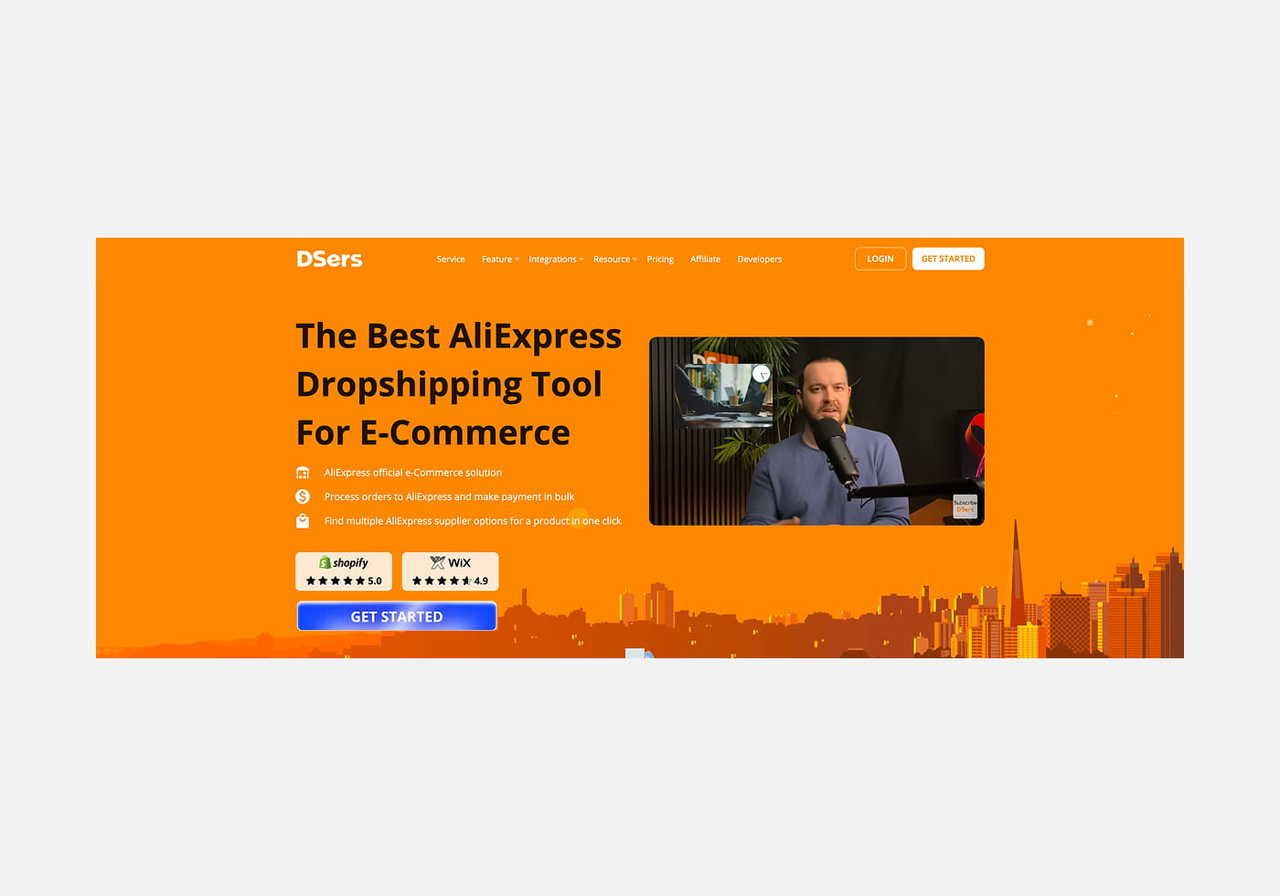 DSers homepage hero section screenshot mockup.